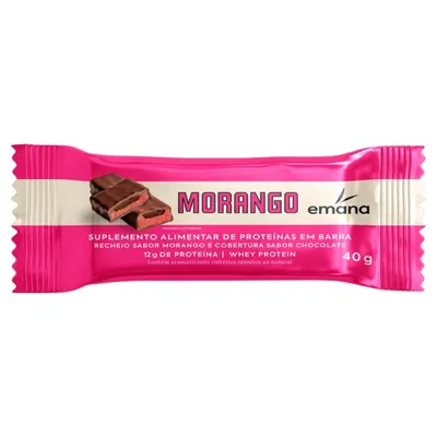Barra de Proteína Morango Cobertura Chocolate Emana Pacote 40g